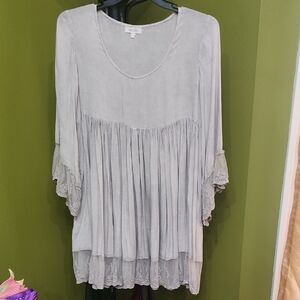 Gray Lace Trim Women’s Top